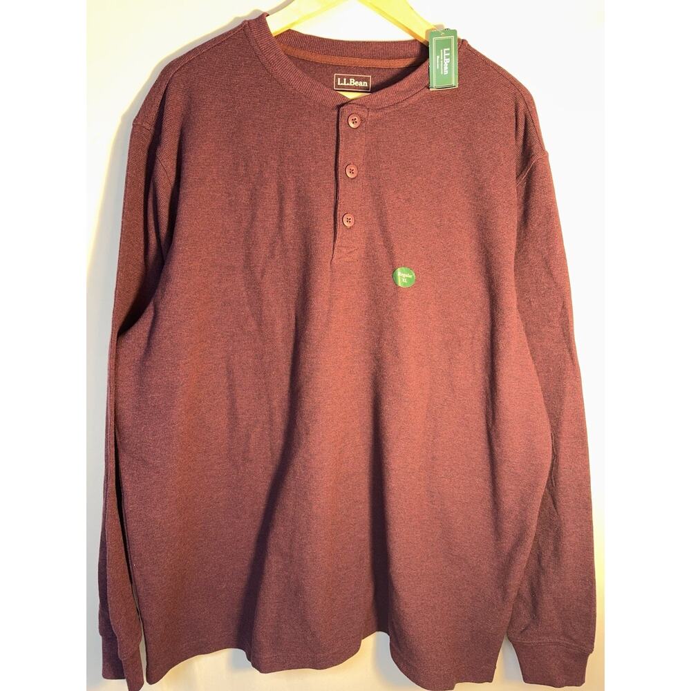 LL Bean Henley Thermal‎ Shirt XL Burgundy Waffle Knit Long Sleeve NWT